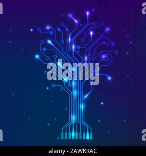 Circuit tree on blue background. Science and technology concept. Computer motherboard system. Vector Stock Vector