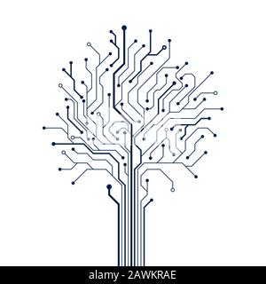 Circuit tree on white background. Technology design element. Computer engineering hardware system. Vector Stock Vector