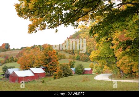 Overlooking a peaceful New England Farm in the autumn, Woodstock, Vermont, USA Stock Photo