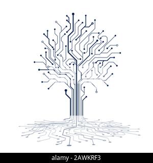 Circuit tree silhouette. Technology background design. Computer engineering hardware system. Vector Stock Vector