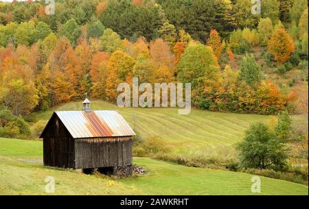 Overlooking a peaceful New England Farm in the autumn, Woodstock, Vermont, USA Stock Photo