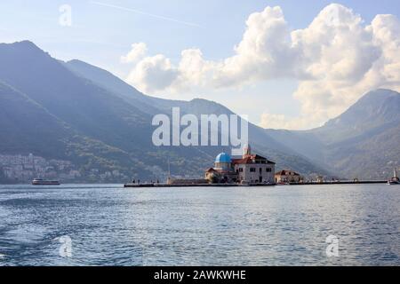 The chapel Our Lady of the Rocks in one of the islets off the coast of Perast. Kotor Bay, Montenegro Stock Photo