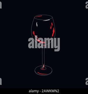 Outlines of wine glass with red vine on black background. Creative vector illustration Stock Vector