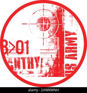 Crosshair sign on old grungy surface. Rifle scope symbol. Target mark. Us army text Stock Vector