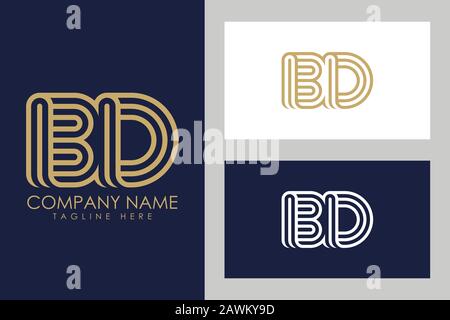 B and D combination Lines Letter Logo Creative Line Letters Design Template Stock Vector