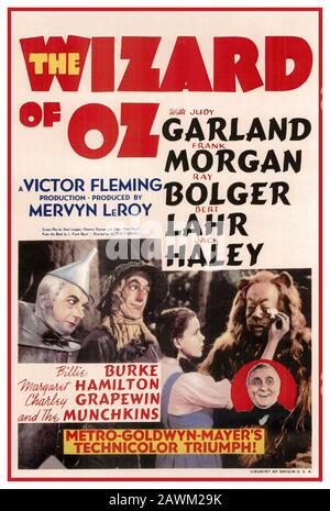 'Wizard of OZ'  Movie Film Cinema poster 1930's 'Wizard of OZ' original movie poster 1939 starring Judy Garland Frank Morgan, Ray Bolger, Bert Lahr, Jack Haley Victor Fleming and Mervyn LeRoy production MGM Stock Photo