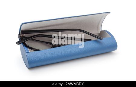 Black glasses in a case isolated on white background Stock Photo