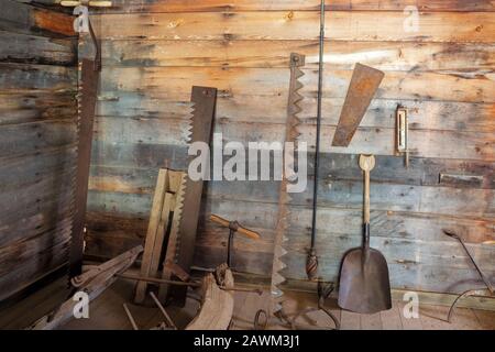 MT00489-00...MONTANA - Display in Frank A. Davey's store of tools used at Garnet in the late 1800's when it was a busy mining town. Stock Photo