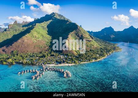 Hotel Resort at the foot of Mount Roto Nui, Moorea, French Polynesia Stock Photo