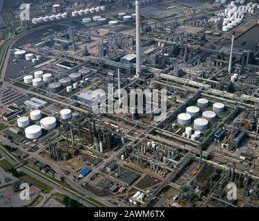 Rotterdam, Holland,July 10 - 1997: Historical aerial photo of Pernis, petrochemical industry, Rotterdam, Holland Stock Photo