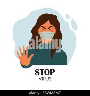 Novel coronavirus 2019-nCoV in China, woman in white medical face mask. Concept of coronavirus quarantine. vector Stock Vector