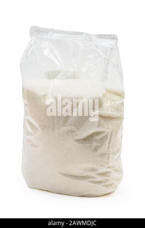 Transparent plastic package of sugar isolated on white background with clipping path Stock Photo