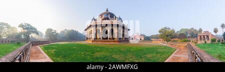 Panorama of Isa Khan's Tomb near the Humayun's Tomb in New Delhi, India Stock Photo