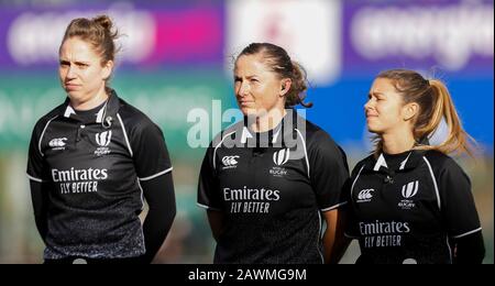 Energia Park, Dublin, Leinster, Ireland. 9th Feb, 2020. International Womens Rugby, Six Nations, Ireland versus Wales; Assistant referee Sara Cox, Referee Aimee Barrett-Theron and Assistant referee Maria Beatrice Benvenuti Credit: Action Plus Sports/Alamy Live News Stock Photo