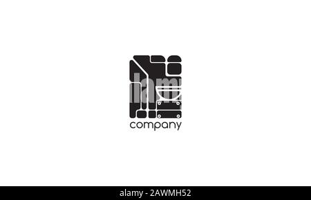 Vector black logo on which an abstract image of a coffee shop made in an industrial style. Stock Vector