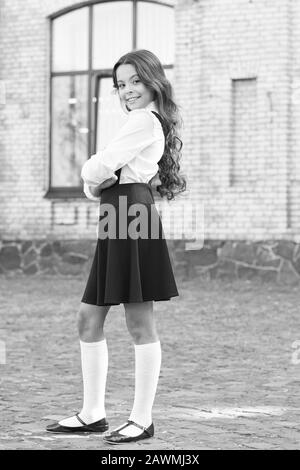 School Fashion. Girl Wear Fashionable Outfit. White Shirt and Black Dress.  Classic Style Stock Photo - Image of elegant, school: 211409608