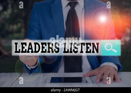 Text sign showing Leaders Listen. Business photo text knowledge are not gained by talking but by listening Stock Photo