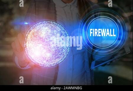 Text sign showing Firewall. Business photo showcasing protect network or system from unauthorized access with firewall Elements of this image furnishe Stock Photo
