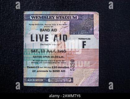 Ticket for the Live Aid concert held at Wembley Stadium in the UK on July 13, 1985 Stock Photo