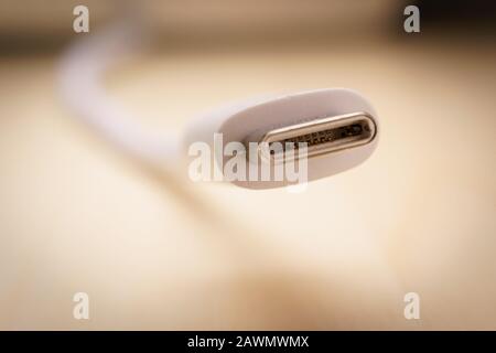 white USB Type C cable , close up view Stock Photo