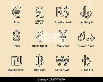 Currency, icon set. Vector illustration, flat design. Stock Vector