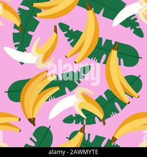 Yellow bananas on pink background. Vector seamless pattern Stock Vector