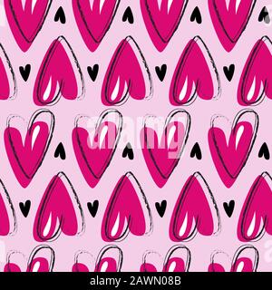 Pink handdrawn hearts vector seamless pattern Stock Vector
