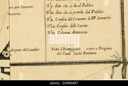 Discorso del cavalier Carlo Fontana sopra il Monte Citatorio situato nel Campo Martio, ed altre cose ad esso appartenenti, con disegni tanto degl' antichi, quanto de' moderni edificii della nuova Curia . til-Toniachi.oBotteghe. fer notMi dium- hilt e loro hahitationi.n.X.Principj di Portici- 0 il 3. Strada^ noua.- o il. A,.Noua-Cohnria- Citatoria^. il.r. Vùualita- -lier comprendere ilProspeito della Ctwicu.11^6-Fontana^ doUemohsi. H^y. Ccu ette claDemolirst Ìf.^6. Giardino de S&gt;JCapramcA-- 11^. Sito che SI io. alTulIko fl/io. Sitt) eh si prende, dal Puilico. Um.C onfìm del Cemento de TP Son Stock Photo