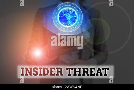 Conceptual hand writing showing Insider Threat. Concept meaning security threat that originates from within the organization Elements of this image fu Stock Photo