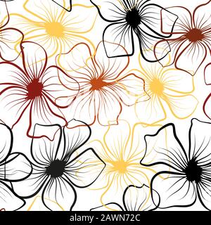Retro abstract icon with black outlines of flowers on white background. Decorative floral pattern. Vector outline illustration. Black outlines of Stock Vector