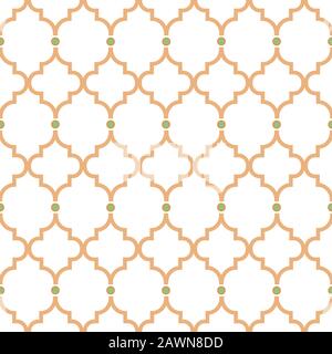 Quatrefoil gold lines seamless pattern. Oriental net tiles design classic decorative ornament. Stock Vector