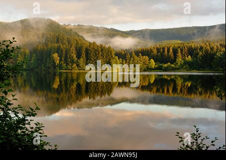 Lake surrounded by mountains,Harz,Germany. Stock Photo