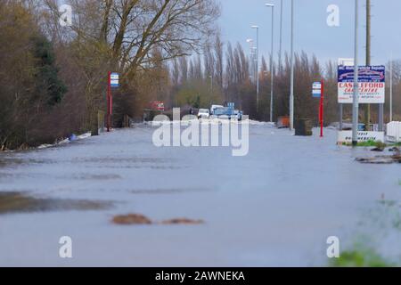 Barnsdale Road in Castleford, became flooded after Storm Ciara brought heavy rain to the UK ,causing flash flooding in many parts of the country. Stock Photo