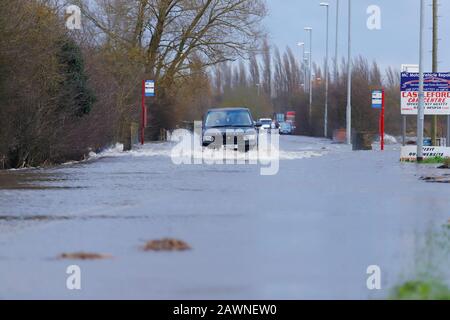 Barnsdale Road in Castleford, became flooded after Storm Ciara brought heavy rain to the UK ,causing flash flooding in many parts of the country. Stock Photo