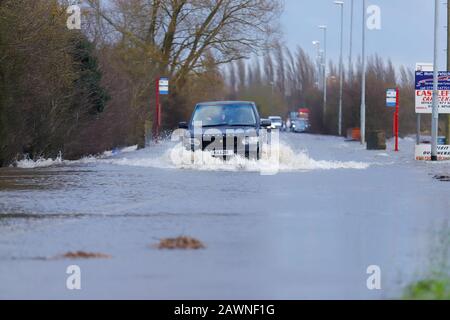 Barnsdale Road in Castleford, became flooded after Storm Ciara brought heavy rain to the UK ,causing flash flooding in many parts of the country. Stock Photo