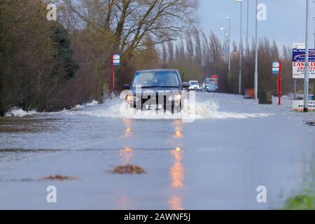 Barnsdale Road in Castleford, became flooded after Storm Ciara brought heavy rain to the UK ,causing flash flooding in many parts of the country. Stock Photo