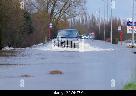 Barnsdale Road in Castleford, became flooded after Storm Ciara brought heavy rain to the UK ,causing flash flooding in many parts of the country. Stock Photo