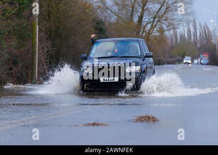 Barnsdale Road in Castleford, became flooded after Storm Ciara brought heavy rain to the UK ,causing flash flooding in many parts of the country. Stock Photo