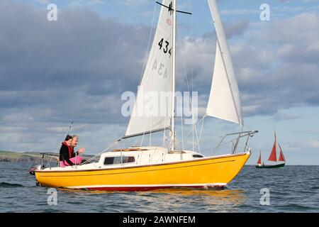 Corribee sailing yacht, under sail, off Stonehaven, Aberdeenshire, Scotland Stock Photo