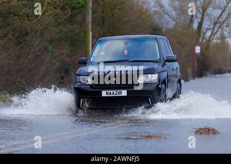 Barnsdale Road in Castleford, became flooded after Storm Ciara brought heavy rain to the UK ,causing flash flooding in many parts of the country. Stock Photo