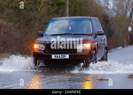 Barnsdale Road in Castleford, became flooded after Storm Ciara brought heavy rain to the UK ,causing flash flooding in many parts of the country. Stock Photo