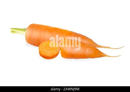 Whole and sliced fresh carrot on white background Stock Photo