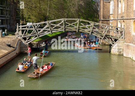 Mathematical Bridge over the River Cam in Cambridge, United Kingdom Stock Photo