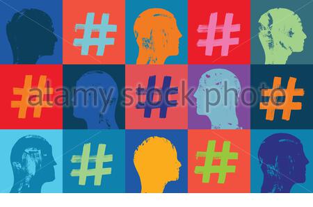 Hashtags Hash Tags Wide Format Banner Colorful Illustration