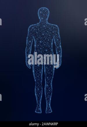 Human body low poly vector illustration on dark background. Futuristic medicine, science and technology concept. Stock Vector
