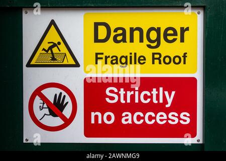 danger fragile roof sign yellow warning white black health safety ...