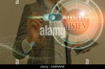 Text sign showing Leaders Listen. Business photo text knowledge are not gained by talking but by listening Stock Photo