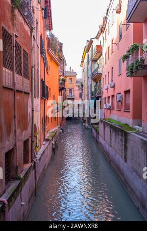 The Canale delle Moline 'Canal of the Moline'  in Bologna. It is one of the few stretches of the canals that is still visible in Bologna, Italy Stock Photo