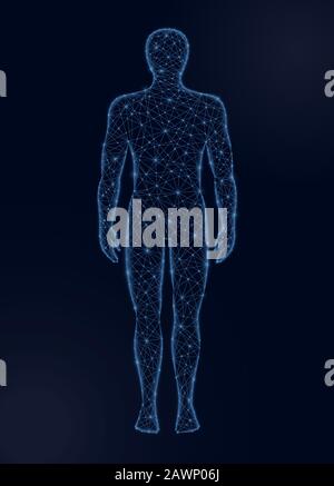 Human body low poly vector illustration on dark background. Medicine, science and technology concept. Stock Vector