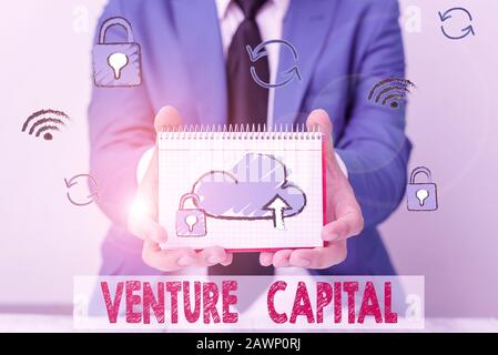 Text sign showing Venture Capital. Business photo text capital invested in a project in which there is risk Stock Photo